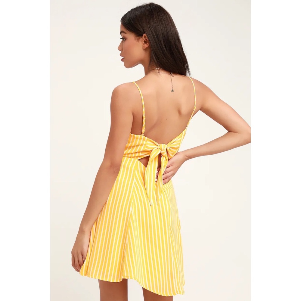 Lulu’s Jayla Yellow Striped Tie-Back Skater Dress, Size M - Picture 2 of 10